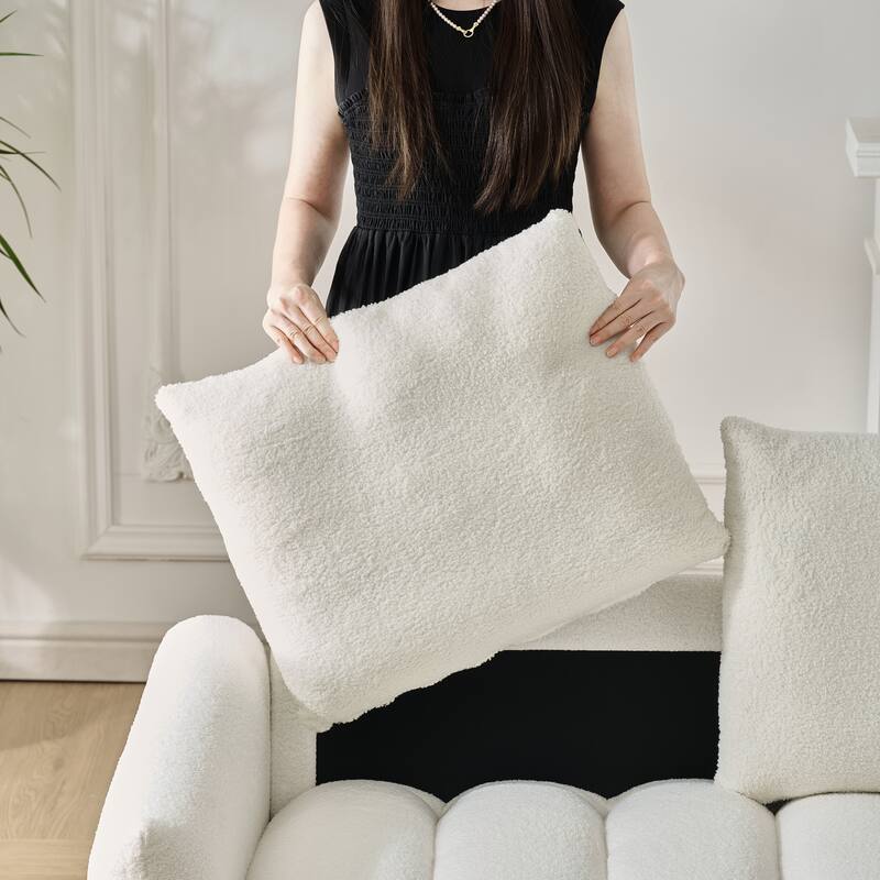 92-Inch High-Quality Teddy Fur Fabric Corner Sofa,With Usb Port,Center Console And Coffee Table.A Super Large Cushioned Sofa