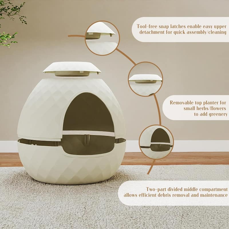 Egg-Shaped Cat Litter Box, UV-Protected PP Material Flowerpot-Style