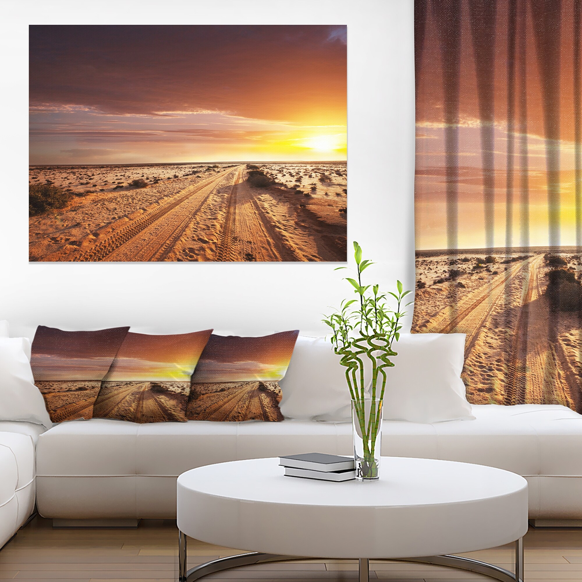 Sunset Mountain Modern Art Wall Decor for Living Room/Bedroom, Hill Natural  Handscape Orange Blue Sky Large Canvas Art Painting Framed Ready to Hang