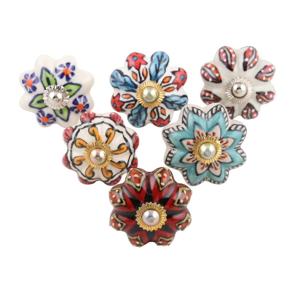 Novica Handmade Bohemian Bouquet Ceramic Knobs (Set Of 6)