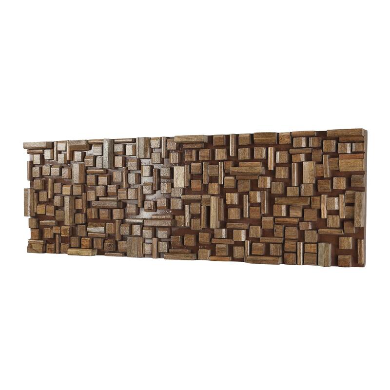 Mango Wood Abstract Handmade Geometric Block Panel Home Wall Decor - Brown - Roche River Decor