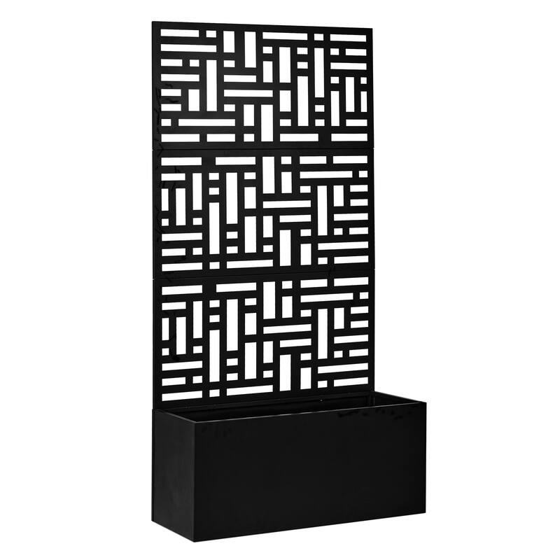 2-in-1 Black Metal Garden Planter Box with Trellis for Climbing Plants Flowers Vegetables or Patio - (35.8 x 16.1 x 70.5) in