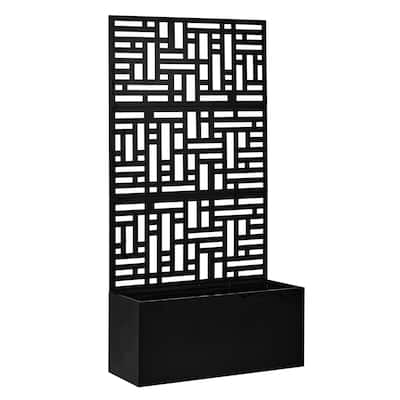 2-in-1 Black Metal Garden Planter Box with Trellis for Climbing Plants Flowers Vegetables or Patio - (35.8 x 16.1 x 70.5) in