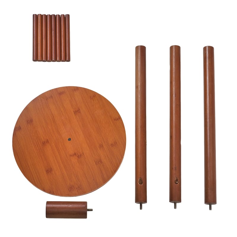 VECELO Brown Height Adjustable Bamboo Tree Coat Rack with 8 Hooks Round Base Freestanding Clothing Rack for Small Spaces