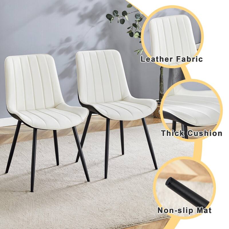 Vertical Striped Backrest Dining Chair with Metal Legs Upholstered Chair for Dining Room Dining Chair, Set of 4
