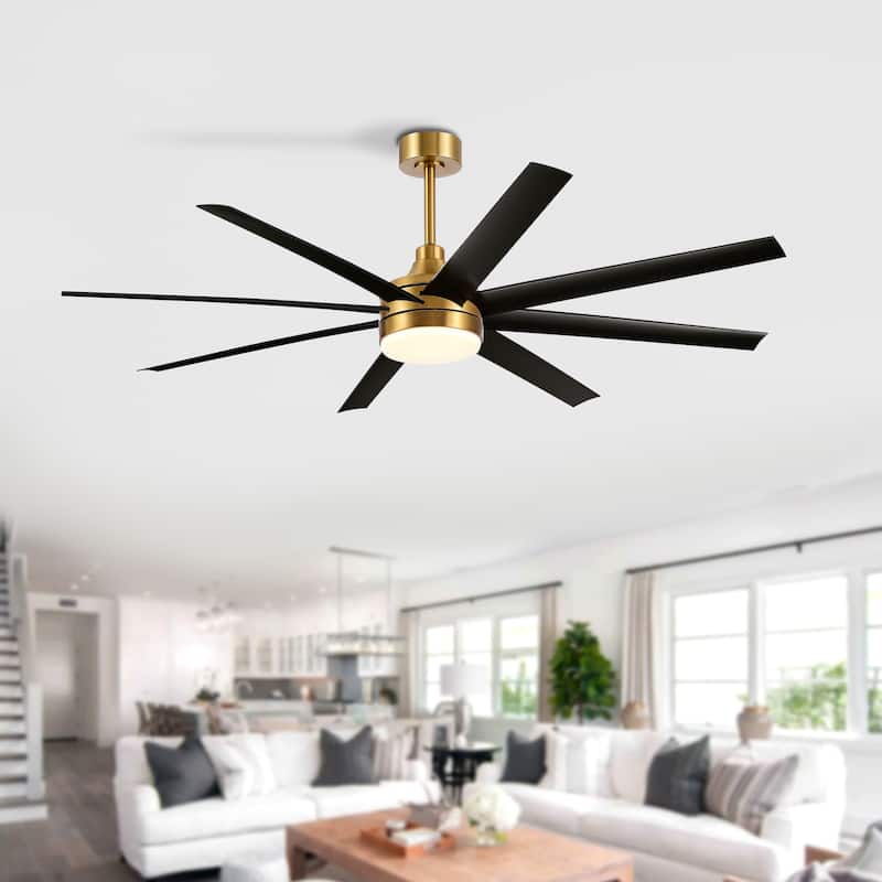 65" 8 Blade Black and Gold Ceiling Fan with LED Lights Remote Control - 65 inch