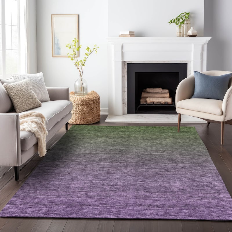 Machine Washable Indoor/ Outdoor Chantille Solid Ombre Rug