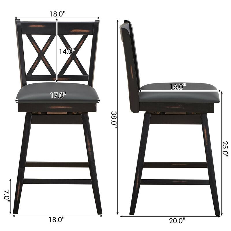 Gymax Set of 2 Barstools Swivel Counter Height Chairs w/Rubber Wood - See Details