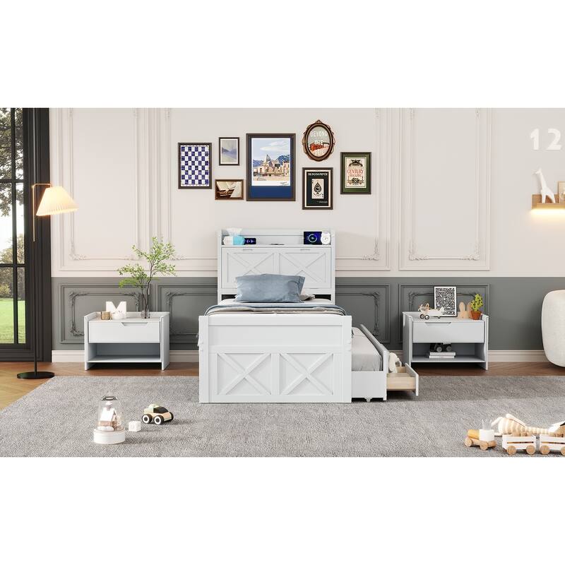 Extendable Bed with Storage Headboard and Drawers