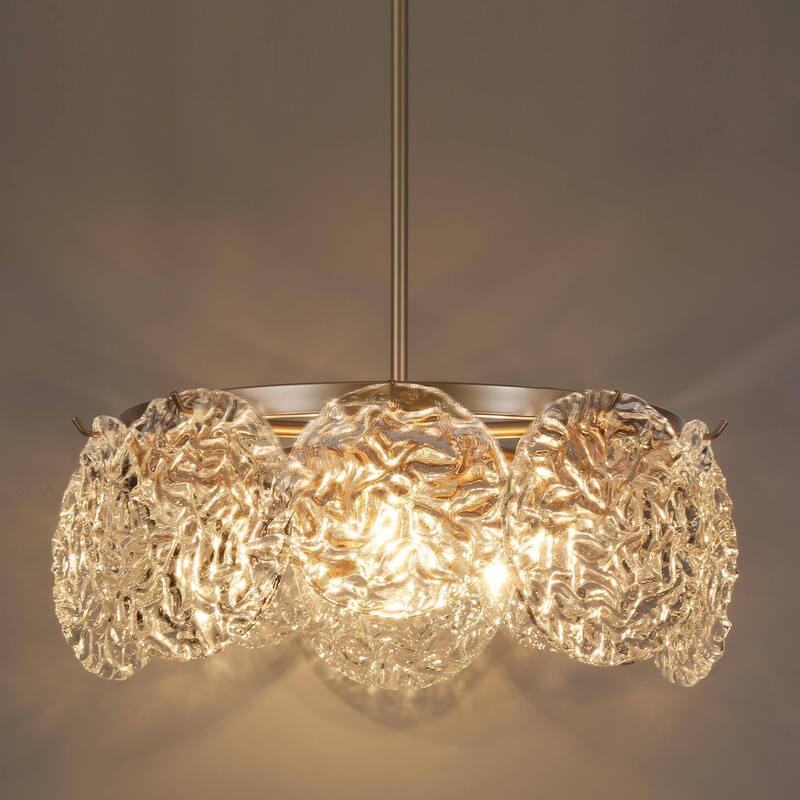 Modern Glam 5-Light Gold Drum Chandelier Glass Pendant Lights for Dining Room - D 18" * H 8"