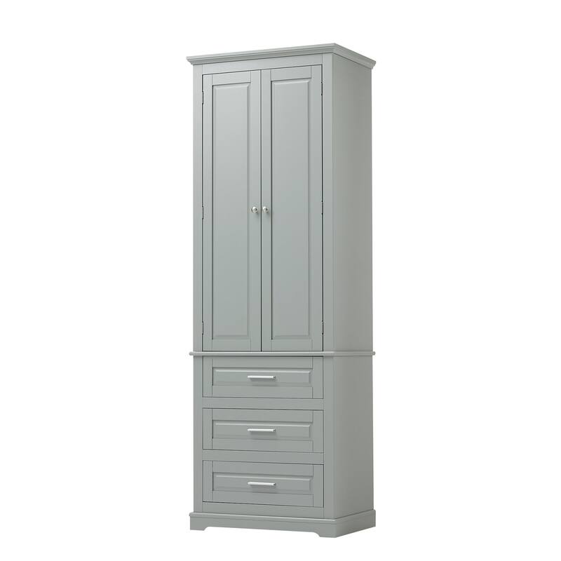 70" Tall Storage Cabinet with Doors and Three Drawers for Bathroom/Office