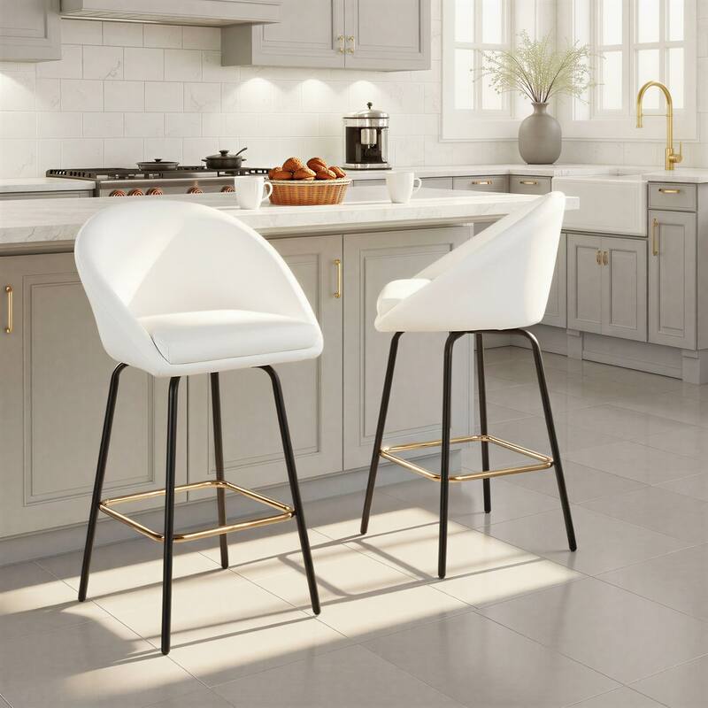 Porch & Den Livesey High Back 26" Counter Stool with Metal Legs & Square Footrest (Set of 2)