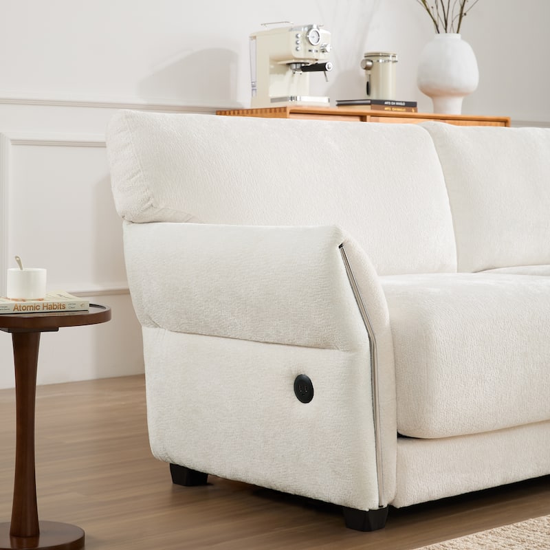 110" Chenille L-Shaped 4-Seater Sectional Sofa with USB/Type-C Charging & Free-Move Ottoman