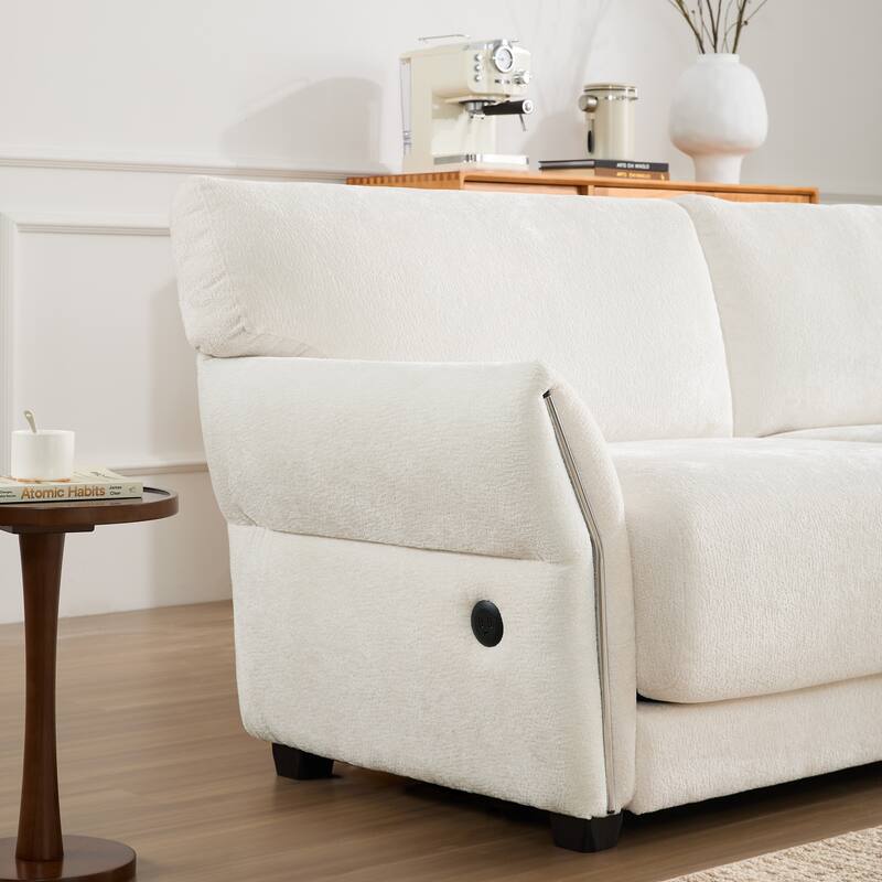 142" Chenille U-Shaped 6-Seater Sectional Sofa with USB/Type-C Charging, Petal Armrests and Free-Move Ottoman