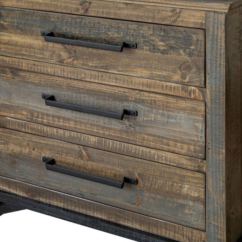 HomeRoots 37" Brown and Gray Solid Wood Three Drawer Chest