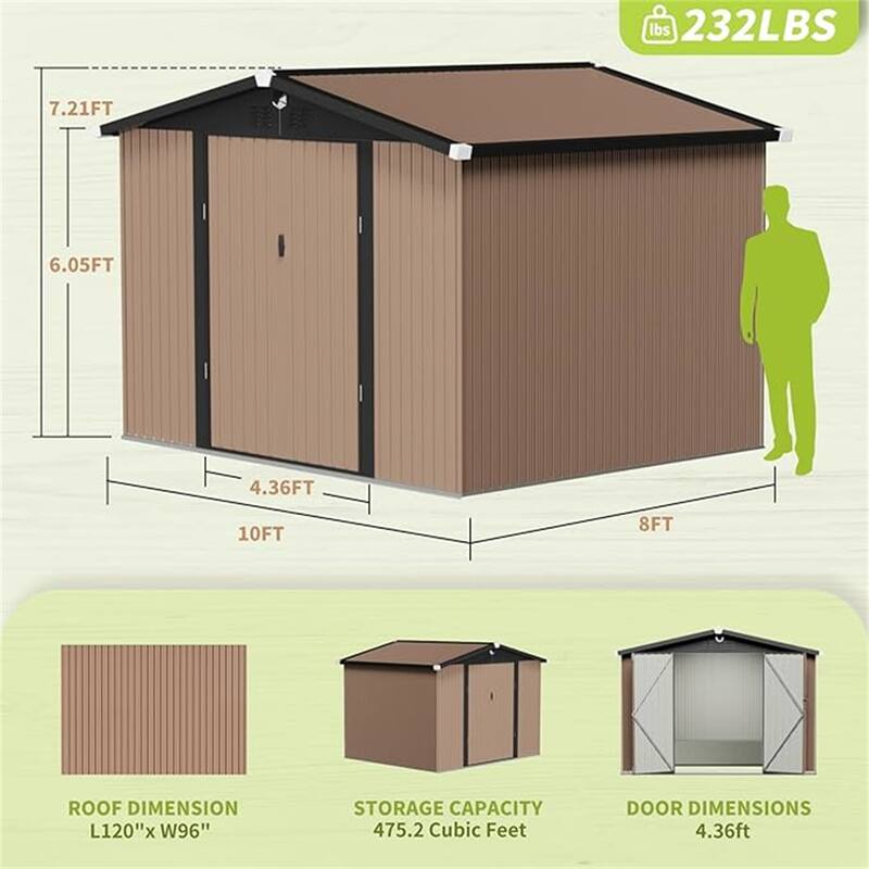 Metal Garden Sheds 10FTx8FT Outdoor Storage Shed