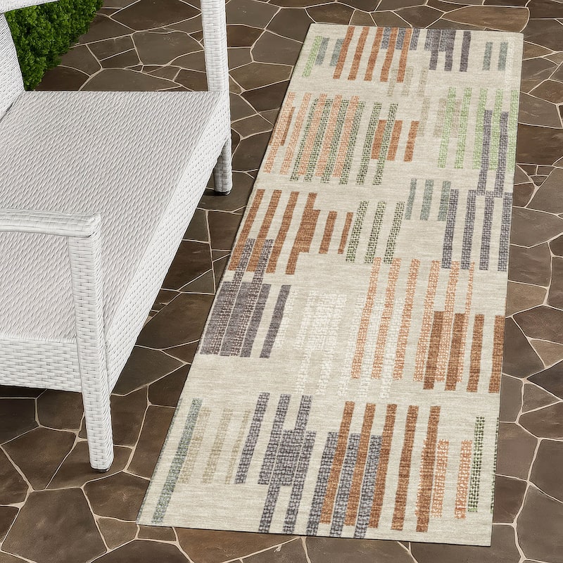 Machine Washable Indoor/ Outdoor Modern Pines Chantille Rug - Beige - 2'3" x 7'6"