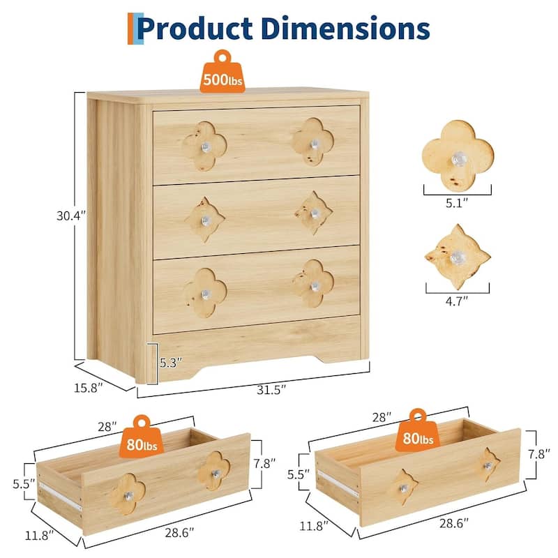 3 Drawer Dresser Decorative Organizer for Bedroom, Living Room, Hallway