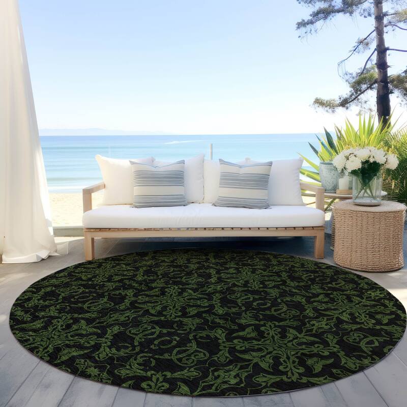 Machine Washable Indoor/ Outdoor Chantille Traditional Medallions Rug - Olive - 8' x 8'