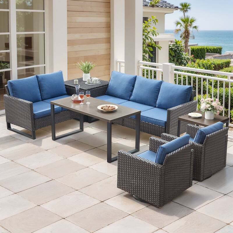 Gymojoy 5 Person All-Weather Wicker Outdoor Conversation Set Seating Group With Swivel Chairs And Coffee Table