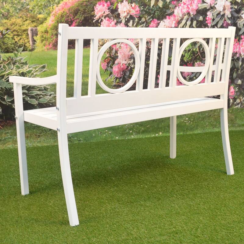Slatted Steel Outdoor Patio Bench - 45" - White