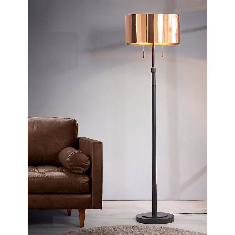 The Grande 55"~66"H Adjustable Floor Lamp_DarkBronze - Drum_CopperPVCShade