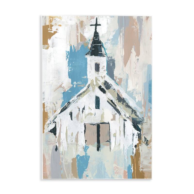 Stupell Distressed Country Church House Abstract Pattern Wood Wall Art - White