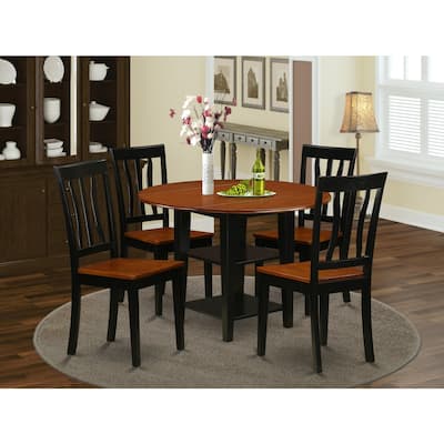 Dinette Set 5 Piece Round Table & Chairs - Black Cherry Finish - Home Kitchen Dining Room Set