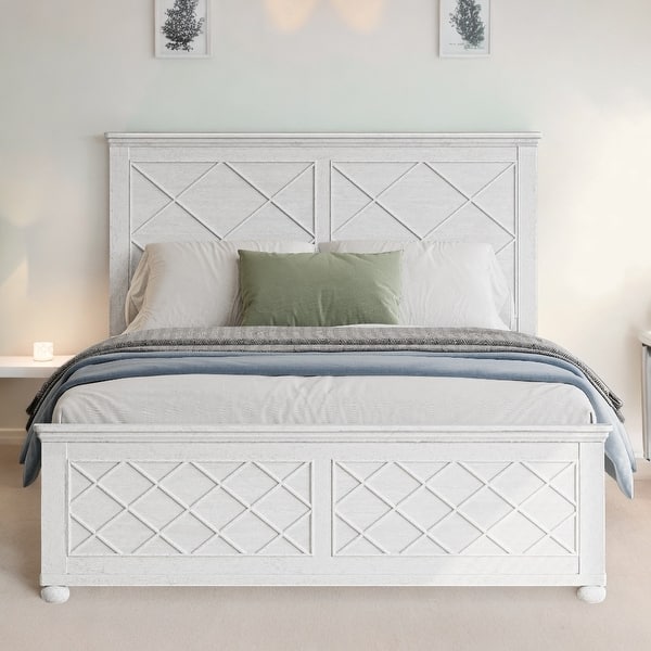 slide 2 of 6, Coastal Farmhouse King Size Solid Wood Kids Bed Frame, Rustic Panel Design, No Box Spring Needed, Easy Assembly, Antique White Antique White