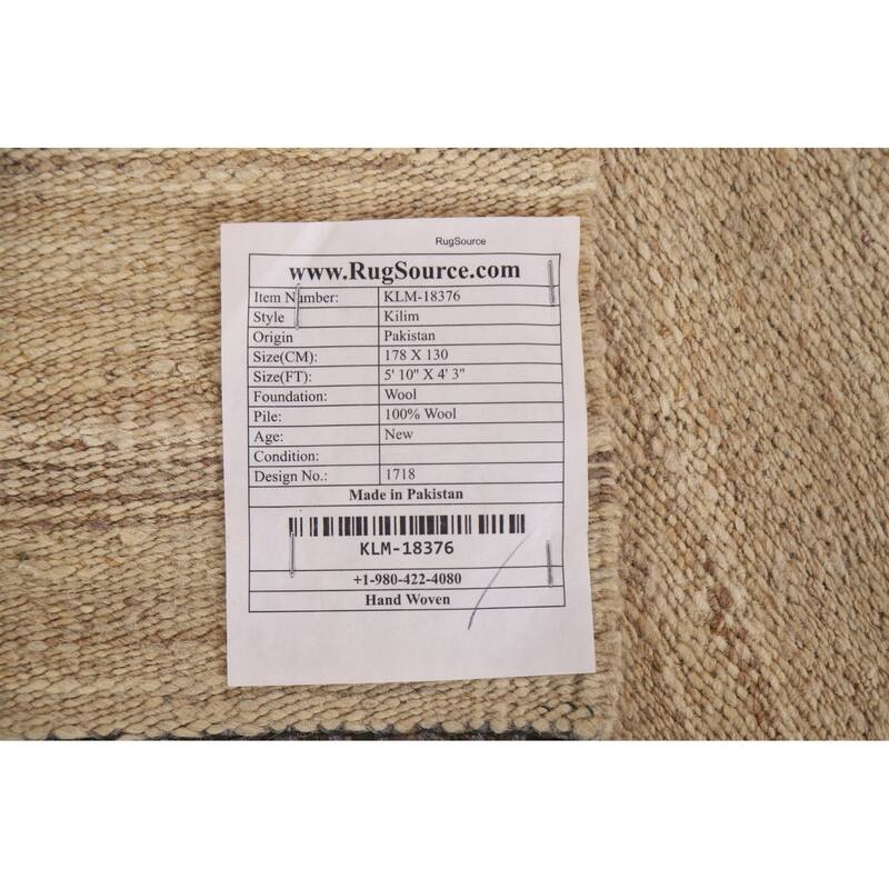 Earth Tone Kilim Modern Rug Flat-weave Reversible Wool Carpet - 4'3"x 5'10"