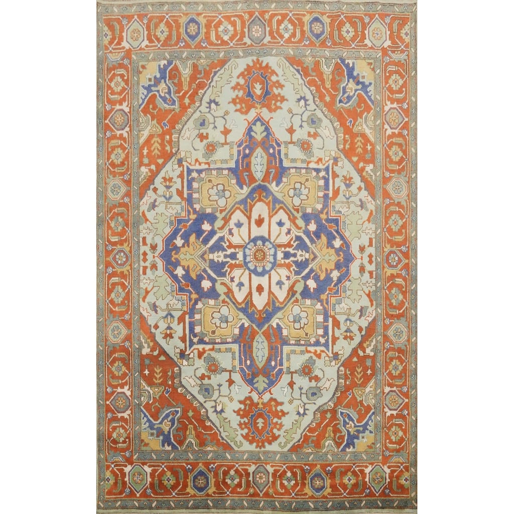 Hand Knotted Oriental 100% Wool Carpet Traditional Medallion Green Heriz (serapi) Area Rug - 11' 11'' X 8' 11''