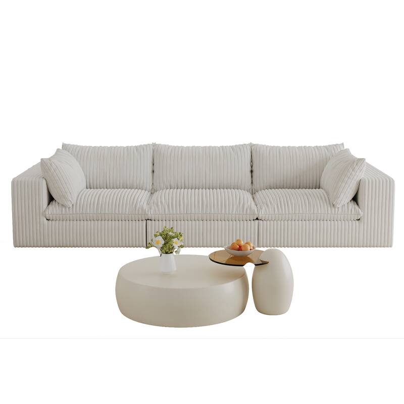 Pure Sponge Frame Lounge Sofa 3 Seater Corduroy Upholstered Modular Couch with Removable Down Fill Cushions and Pillows
