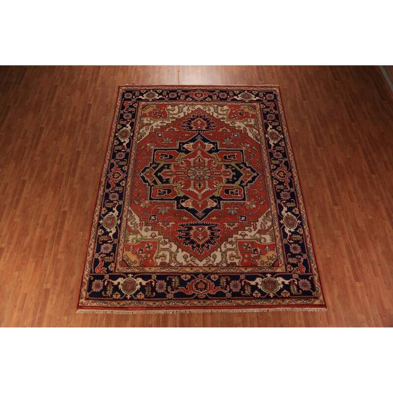 Orange Medallion Heriz Serapi Indian Area Rug Handmade Wool Carpet - 9'0"x 11'11"