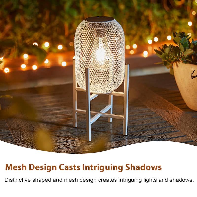Glitzhome 11.5"H Set of 2 Mesh Edison Bulb Outdoor Solar Lantern with Stand