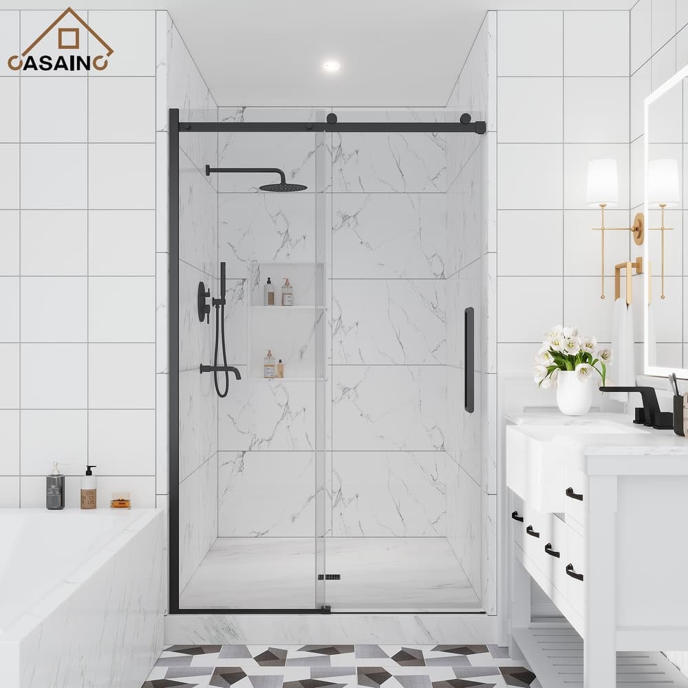 CASAINC 48"/60"W x 76" Sliding Frameless Shower Door with SGCC certification