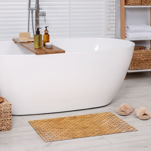 Natural Bamboo Bathroom Mat - Non Slip Bath Mat -Foldable Duckboard