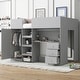 preview thumbnail 11 of 16, Guardrails Loft Bed, Full Size Multifunctional Wood Loft Bed with Desk, Storage Bed Frame with Wardrobe, Drawers, Shelves Grey - Full