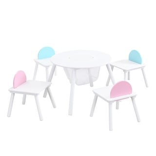 5 Pcs Children's Panel Table With 4 Chairs, Hidden Storage Bag Kitchen Chairs Modern Artistic Chairs