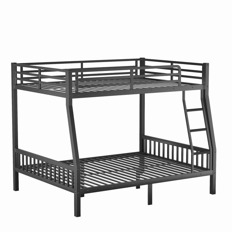 Full XL Over Queen Bunk Bed with Safety Guardrails Heavy-Duty 600lb Capacity Metal Frame with Ladder & Slat Support
