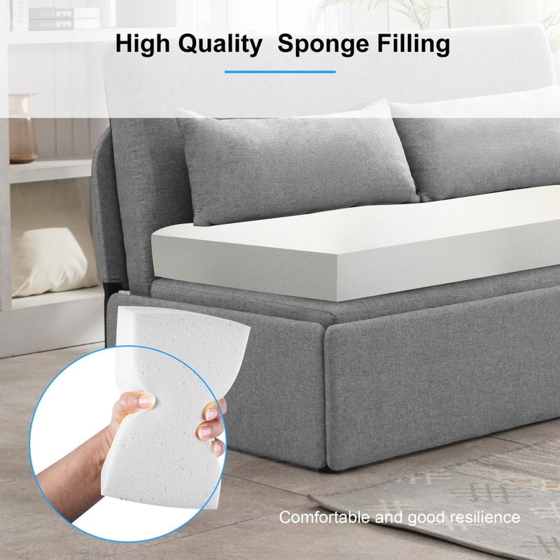 Mixoy Linen 2-in-1 Convertible Sofa Bed,Twin/Queen Pull Out Sleeper Sofa with Mattress,Cushions