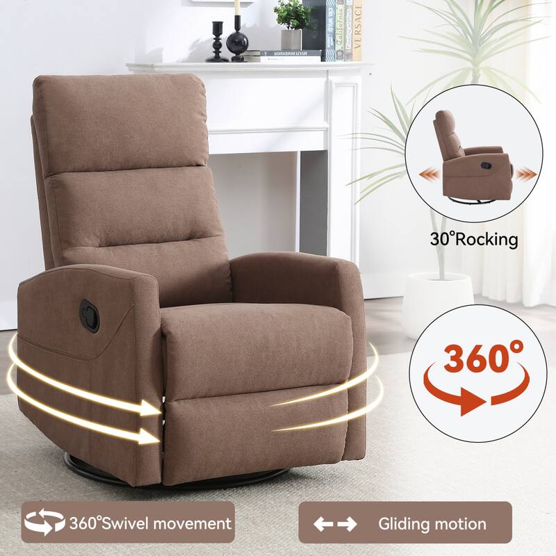 Roomfitters Swivel Rocker Recliner Chair Manual 360 Degree Glider Lounge Sofa Padded Fabric Armchair for Living Room