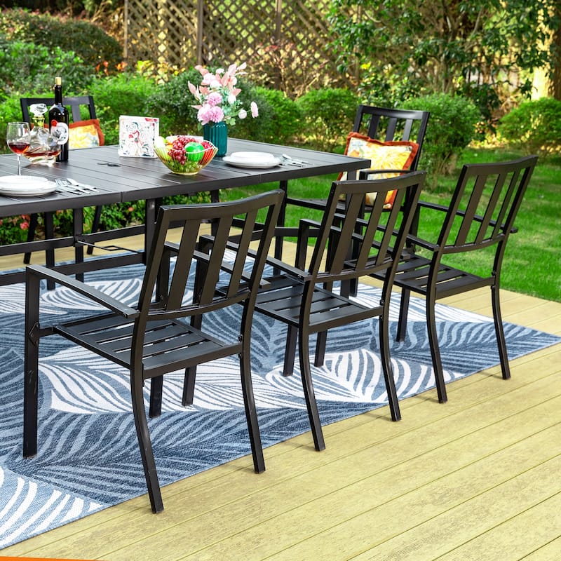 MAISON ARTS Patio Dining Set of 9 Pieces Patio Furniture Set Metal Rectangle Dining Table 8 Metal Stackable Chairs