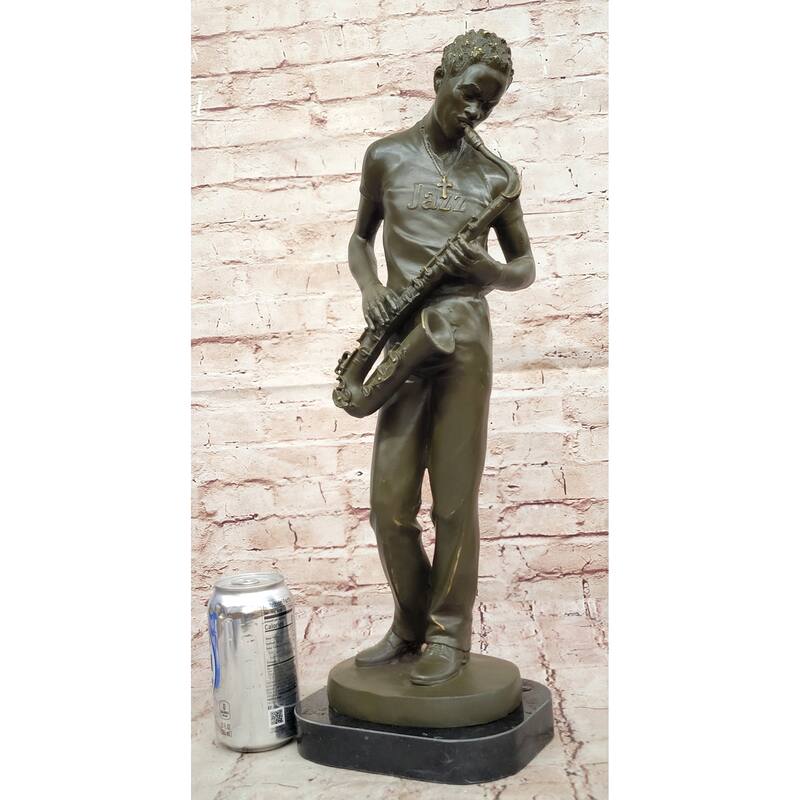 Bronze Jazz Musician Playing Saxophone On Marble Base