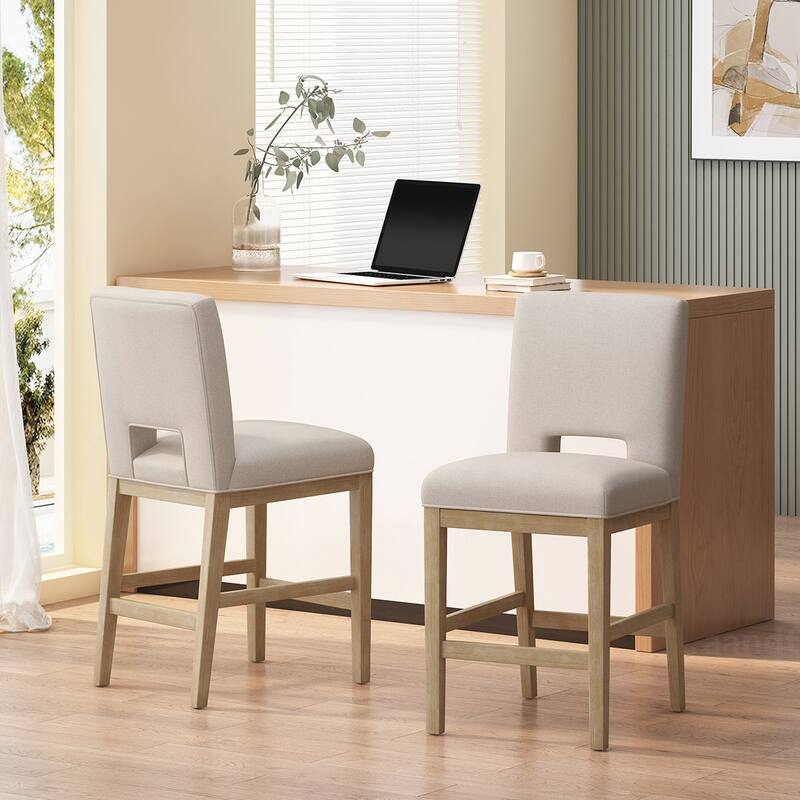 Fabric Wood Counter Stool,Set of 2