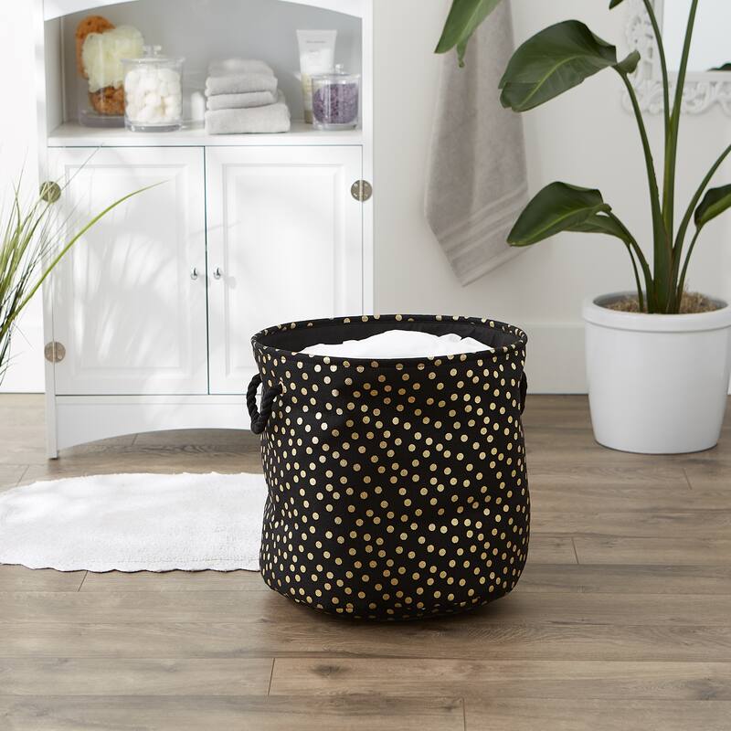 Polyester Bin Dots, Gold-Black Round Large 15x16x16 - 15x16x16"