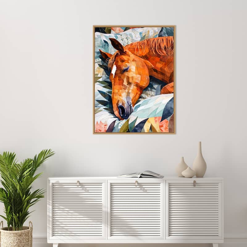 Animal Watercolor Art Horse Sleeping by Justyna Jaszke Framed Canvas Wall Art