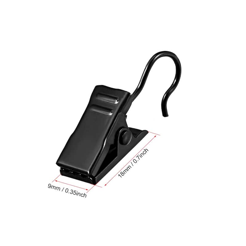 Curtain Clips with Hooks Metal 18mm Clip Length Black 16 Pcs