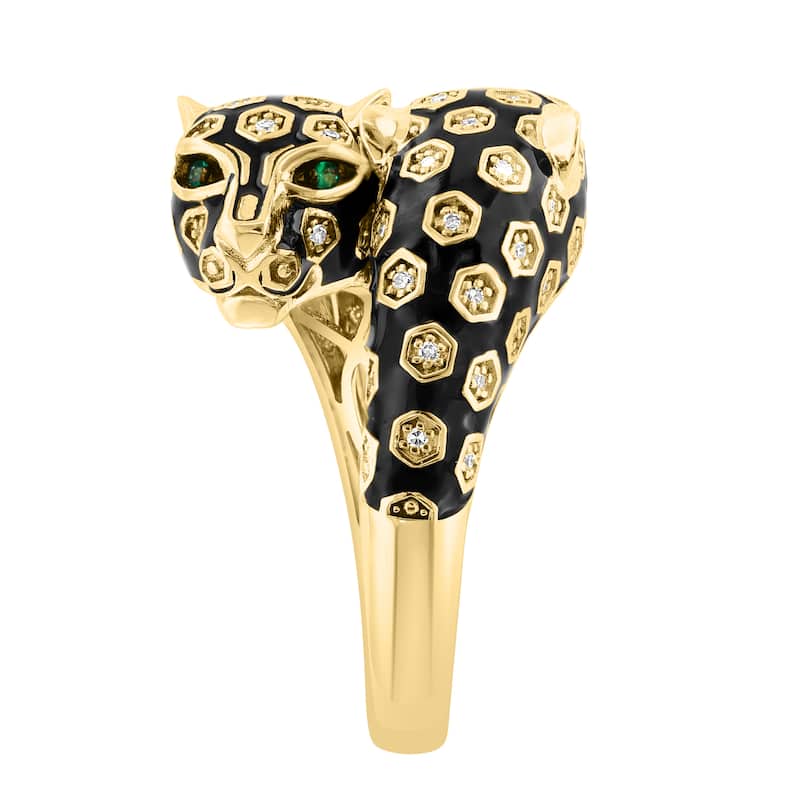 Effy Women's 14K Yellow Gold Diamond,Natural Emerald Panther Ring