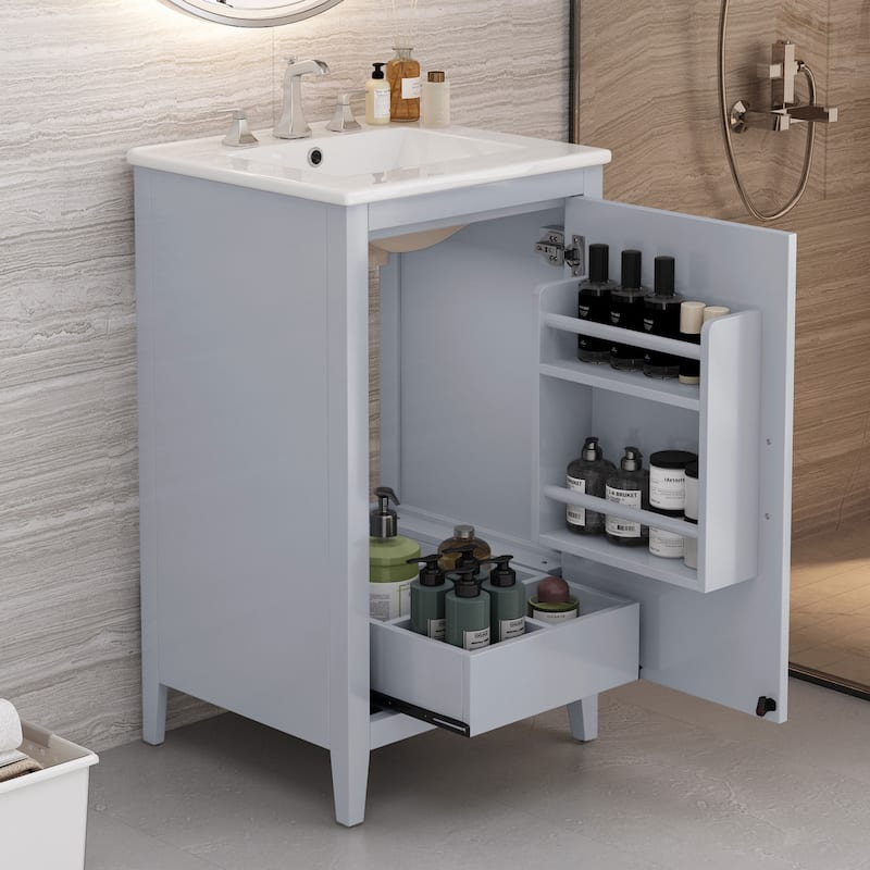 Roomfitters Bathroom Vanity with Sink, Storage Cabinet with Drawer and Adjustable Door Shelf