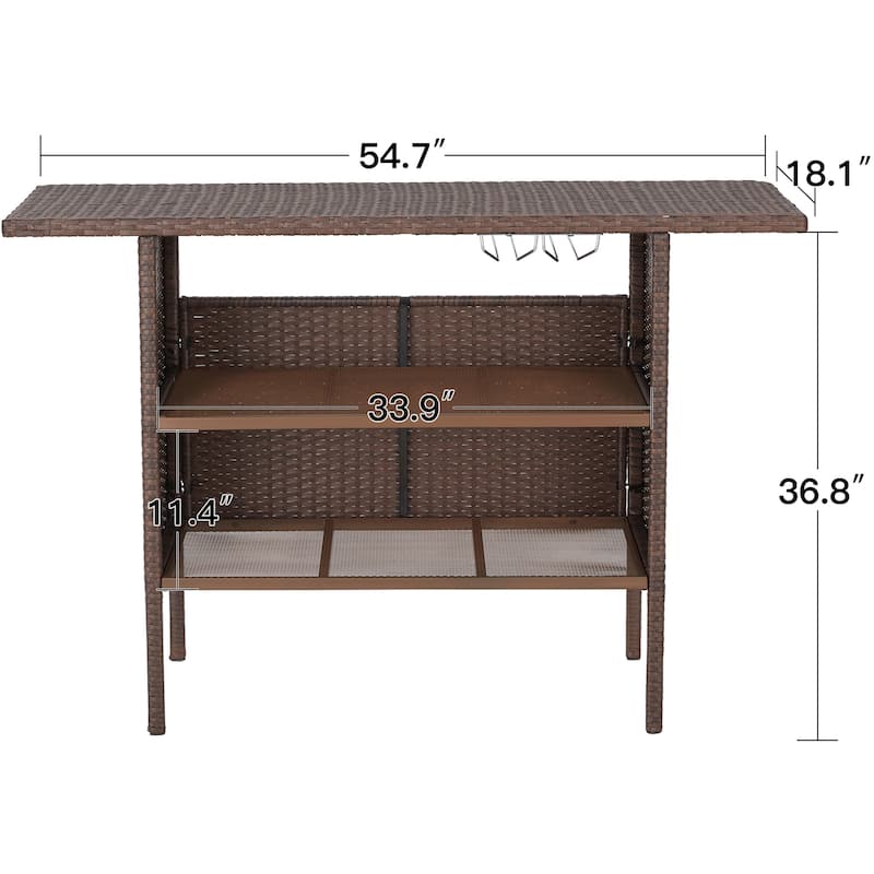 AVAWING Patio PE Wicker Bar Table Rattan Bar Counter Table